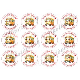 Cuki busz felirattal 6 cm-es körökben