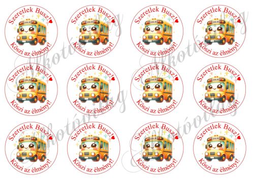 Cuki busz felirattal 6 cm-es körökben
