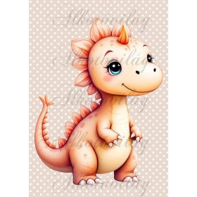   Cuki dinoszaurusz pöttyös háttérrel 5 - PÁRNABLOKK, VÁSZONTÁSKA BLOKK, PATCHWORK BLOKK, UZSONNÁSTASAK BLOKK