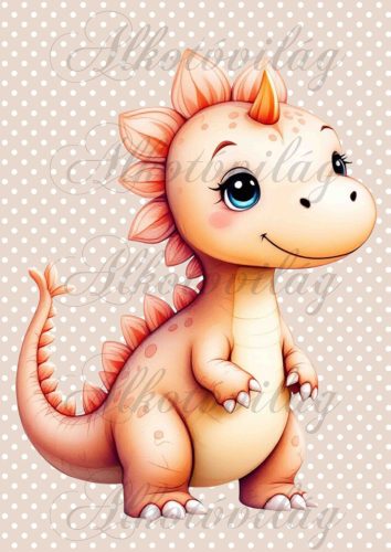 Cuki dinoszaurusz pöttyös háttérrel 5 - PÁRNABLOKK, VÁSZONTÁSKA BLOKK, PATCHWORK BLOKK, UZSONNÁSTASAK BLOKK