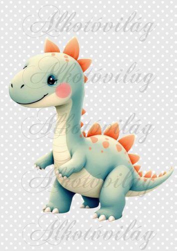 Cuki dinoszaurusz pöttyös háttérrel 6 - PÁRNABLOKK, VÁSZONTÁSKA BLOKK, PATCHWORK BLOKK, UZSONNÁSTASAK BLOKK
