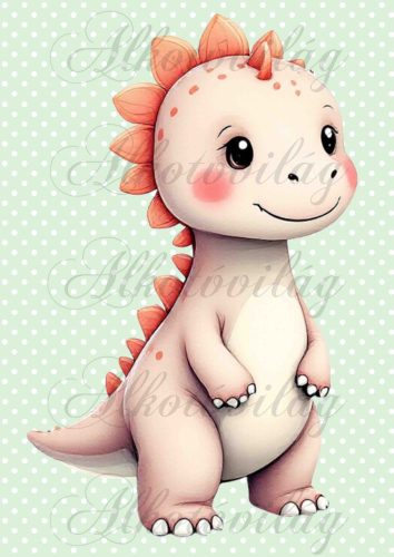 Cuki dinoszaurusz pöttyös háttérrel 7 - PÁRNABLOKK, VÁSZONTÁSKA BLOKK, PATCHWORK BLOKK, UZSONNÁSTASAK BLOKK