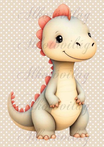 Cuki dinoszaurusz pöttyös háttérrel 8 - PÁRNABLOKK, VÁSZONTÁSKA BLOKK, PATCHWORK BLOKK, UZSONNÁSTASAK BLOKK