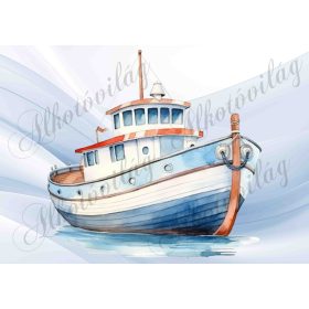   Hajó akvarell stílusban festve - PÁRNABLOKK, VÁSZONTÁSKA BLOKK, PATCHWORK BLOKK, UZSONNÁSTASAK BLOKK