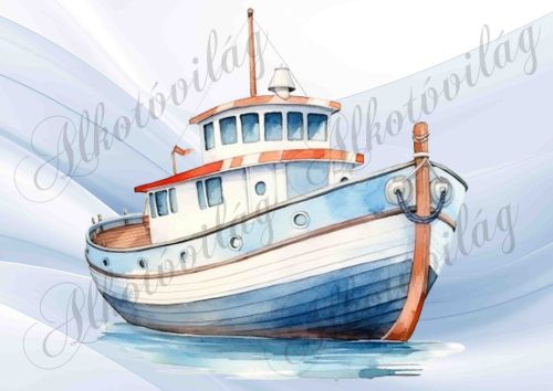 Hajó akvarell stílusban festve - PÁRNABLOKK, VÁSZONTÁSKA BLOKK, PATCHWORK BLOKK, UZSONNÁSTASAK BLOKK