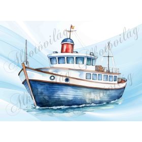   Hajó akvarell stílusban festve 2 - PÁRNABLOKK, VÁSZONTÁSKA BLOKK, PATCHWORK BLOKK, UZSONNÁSTASAK BLOKK
