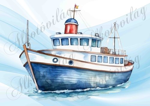 Hajó akvarell stílusban festve 2 - PÁRNABLOKK, VÁSZONTÁSKA BLOKK, PATCHWORK BLOKK, UZSONNÁSTASAK BLOKK