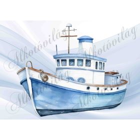   Hajó akvarell stílusban festve 3 - PÁRNABLOKK, VÁSZONTÁSKA BLOKK, PATCHWORK BLOKK, UZSONNÁSTASAK BLOKK