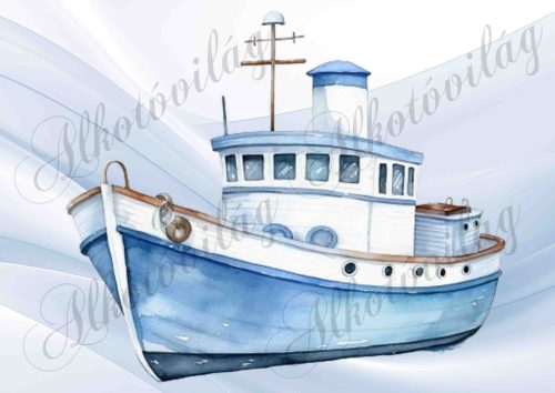 Hajó akvarell stílusban festve 3 - PÁRNABLOKK, VÁSZONTÁSKA BLOKK, PATCHWORK BLOKK, UZSONNÁSTASAK BLOKK