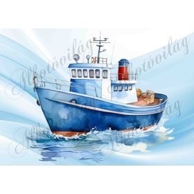   Hajó akvarell stílusban festve 4 - PÁRNABLOKK, VÁSZONTÁSKA BLOKK, PATCHWORK BLOKK, UZSONNÁSTASAK BLOKK