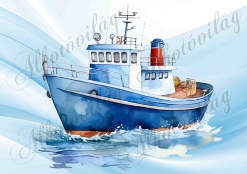 Hajó akvarell stílusban festve 4 - PÁRNABLOKK, VÁSZONTÁSKA BLOKK, PATCHWORK BLOKK, UZSONNÁSTASAK BLOKK