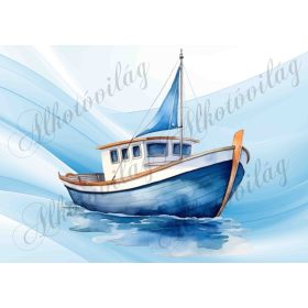   Hajó akvarell stílusban festve 5 - PÁRNABLOKK, VÁSZONTÁSKA BLOKK, PATCHWORK BLOKK, UZSONNÁSTASAK BLOKK