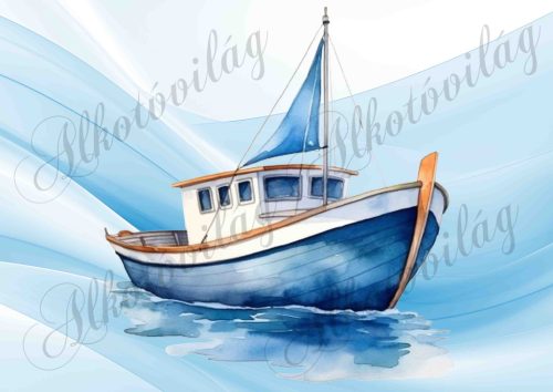 Hajó akvarell stílusban festve 5 - PÁRNABLOKK, VÁSZONTÁSKA BLOKK, PATCHWORK BLOKK, UZSONNÁSTASAK BLOKK