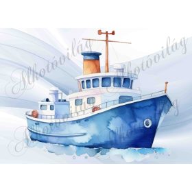   Hajó akvarell stílusban festve 6 - PÁRNABLOKK, VÁSZONTÁSKA BLOKK, PATCHWORK BLOKK, UZSONNÁSTASAK BLOKK
