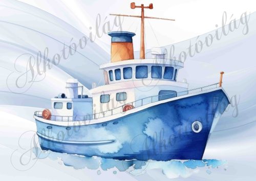 Hajó akvarell stílusban festve 6 - PÁRNABLOKK, VÁSZONTÁSKA BLOKK, PATCHWORK BLOKK, UZSONNÁSTASAK BLOKK