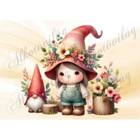   Kislány virágokkal és manóval- PÁRNABLOKK, VÁSZONTÁSKA BLOKK, PATCHWORK BLOKK, UZSONNÁSTASAK BLOKK