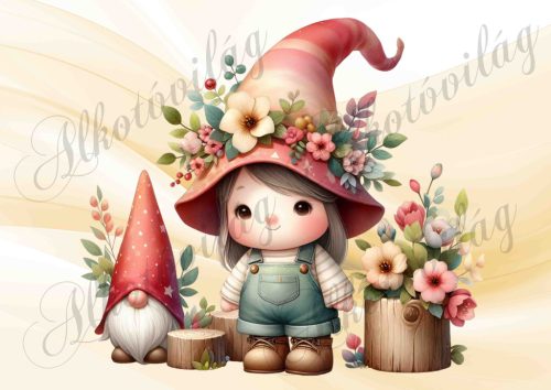 Kislány virágokkal és manóval- PÁRNABLOKK, VÁSZONTÁSKA BLOKK, PATCHWORK BLOKK, UZSONNÁSTASAK BLOKK