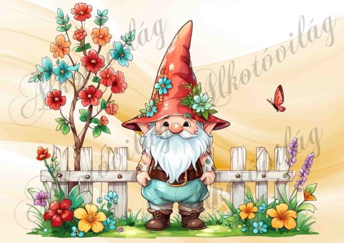 Manó virágokkal kerítés előtt - PÁRNABLOKK, VÁSZONTÁSKA BLOKK, PATCHWORK BLOKK, UZSONNÁSTASAK BLOKK