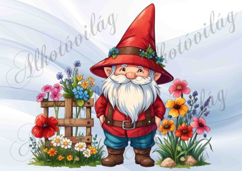 Manó virágokkal piros felsőben - PÁRNABLOKK, VÁSZONTÁSKA BLOKK, PATCHWORK BLOKK, UZSONNÁSTASAK BLOKK