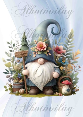 Manó virágokkal, fenyővel és mosolygós gombával - PÁRNABLOKK, VÁSZONTÁSKA BLOKK, PATCHWORK BLOKK, UZSONNÁSTASAK BLOKK