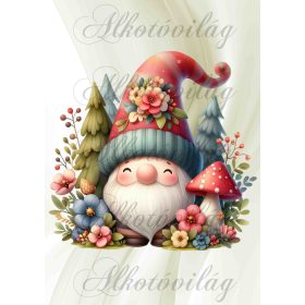   Mosolygós manó virágokkal, fenyőkkel és gombával - PÁRNABLOKK, VÁSZONTÁSKA BLOKK, PATCHWORK BLOKK, UZSONNÁSTASAK BLOKK