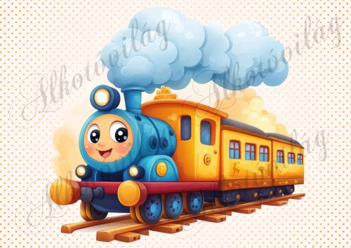 Mosolygós vonat nagy füsttel - PÁRNABLOKK, VÁSZONTÁSKA BLOKK, PATCHWORK BLOKK, UZSONNÁSTASAK BLOKK