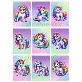   Színes unikornisok  9 x 6 cm - HŰTŐMÁGNES, AJÁNDÉKKÍSÉGŐ készítéshez