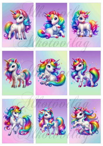 Színes unikornisok  9 x 6 cm - HŰTŐMÁGNES, AJÁNDÉKKÍSÉGŐ készítéshez