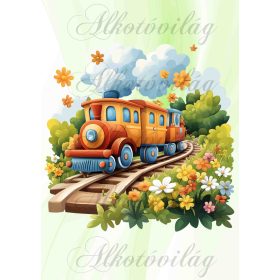   Vonat vidám, színes virágokkal - PÁRNABLOKK, VÁSZONTÁSKA BLOKK, PATCHWORK BLOKK, UZSONNÁSTASAK BLOKK