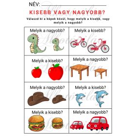 Készségfejlesztő lap - MÉRETEK GYAKORLÁSA