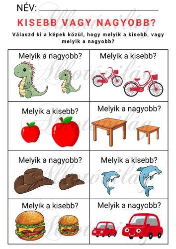 Készségfejlesztő lap - MÉRETEK GYAKORLÁSA