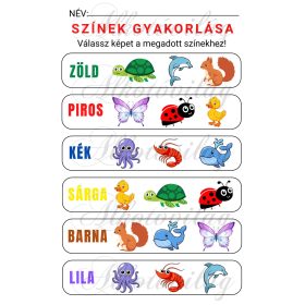 Készségfejlesztő lap - SZÍNEK GYAKORLÁSA