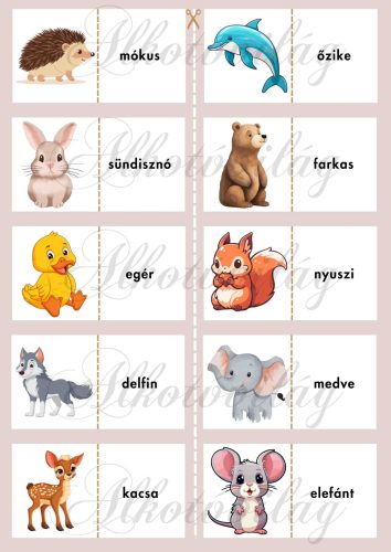 Készségfejlesztő lap VÁGD SZÉT ÉS PÁROSÍTSD - ÁLLATOK NEVEI