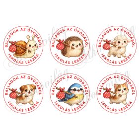   BALLAGOK AZ ÓVODÁBÓL - ISKOLÁS LESZEK feliratú körök cuki állatkákkal - CSIGA, SÜNI, BÁRÁNY, KUTYA, MADÁRKA, CICA - 8,5 cm