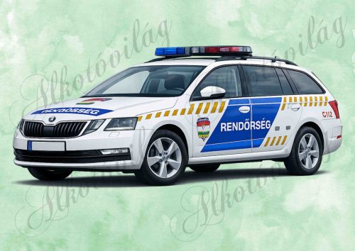 Rendőrautó zöld márványos háttérrel - PÁRNABLOKK, VÁSZONTÁSKA BLOKK, PATCHWORK BLOKK, UZSONNÁSTASAK BLOKK