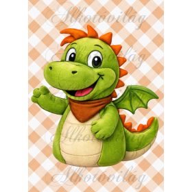   Süsü barátja, cuki sárkány narancsos háttérrel - PÁRNABLOKK, VÁSZONTÁSKA BLOKK, PATCHWORK BLOKK, UZSONNÁSTASAK BLOKK