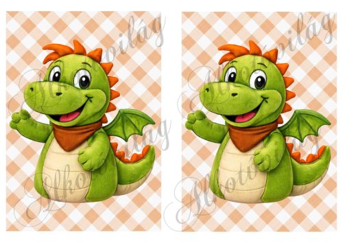 Süsü barátja, cuki sárkány narancsos háttérrel 19 x 13,5 cm