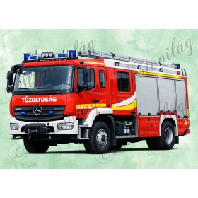   Tűzoltóautó zöld márványos háttérrel - PÁRNABLOKK, VÁSZONTÁSKA BLOKK, PATCHWORK BLOKK, UZSONNÁSTASAK BLOKK