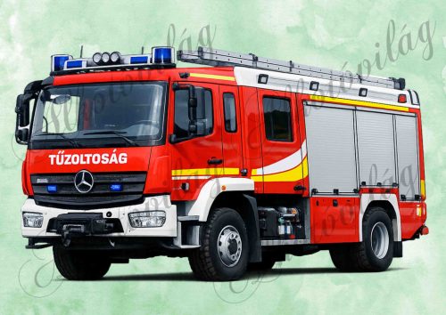 Tűzoltóautó zöld márványos háttérrel - PÁRNABLOKK, VÁSZONTÁSKA BLOKK, PATCHWORK BLOKK, UZSONNÁSTASAK BLOKK