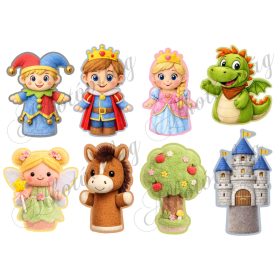   Ujjbábok meséhez - cuki sárkány, királylány, királyfi, tündér, kastély, fa, udvari bolond, lovacska