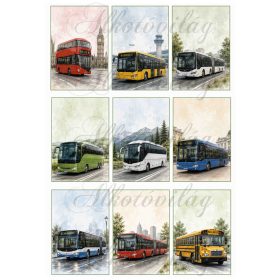   9 x 6 cm téglalapok BUSZOKKAL - HŰTŐMÁGNES, AJÁNDÉKKÍSÉRŐ KÁRTYA ALAP