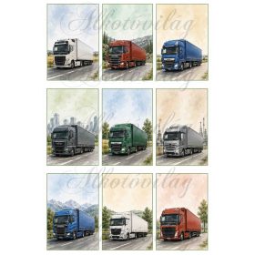   9 x 6 cm téglalapok KAMIONOKKAL - HŰTŐMÁGNES, AJÁNDÉKKÍSÉRŐ KÁRTYA ALAP