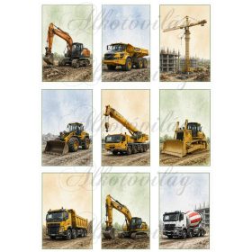  9 x 6 cm téglalapok MUNKAGÉPEKKEL - HŰTŐMÁGNES, AJÁNDÉKKÍSÉRŐ KÁRTYA ALAP
