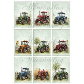   9 x 6 cm téglalapok retro traktorokkal - HŰTŐMÁGNES, AJÁNDÉKKÍSÉRŐ KÁRTYA ALAP