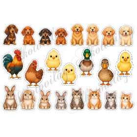   Cuki állatcsaládok ujjbábokhoz - tacskó, kakas, nyuszi, cica, golden retriever kutyus, vadkacsa - kb 3 cm alul