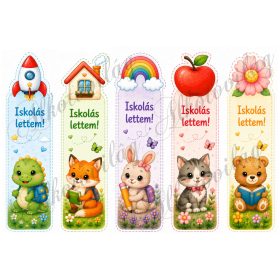   Könyvjelzők cuki állatokkal, formákkal, Iskolás lettem felirattal - 19 x 5 cm