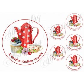   16 cm-es kör és kisebbek pöttyös kancsóval, muffinnal - A KONYHA TÜNDÉRE VAGYOK FELIRATTAL