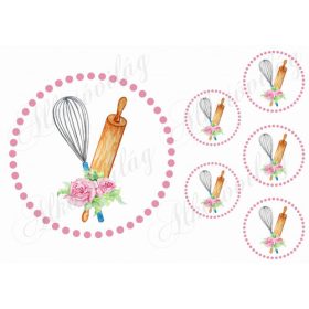   16 cm-es pöttyös kör és kisebbek habverővel, sodrófával, rózsával