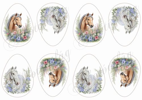 Tojások virágkoszorús lovakkal - 9 cm