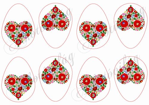 Tojások gyönyörű kalocsai mintás szívvel - 9 x 6,7 cm
